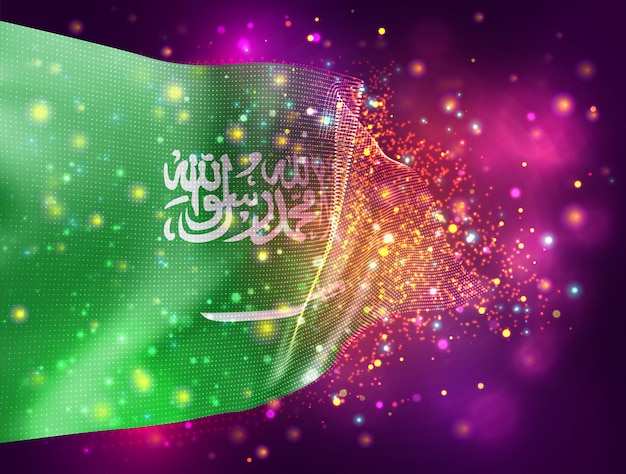 Plik wektorowy arabia saudyjska, wektor flaga 3d na różowym fioletowym tle z oświetleniem i flarami