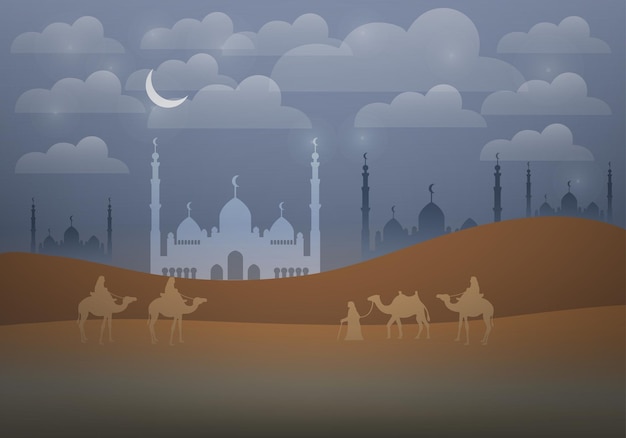 Plik wektorowy arabian night streszczenie z wielbłądem na pustyni