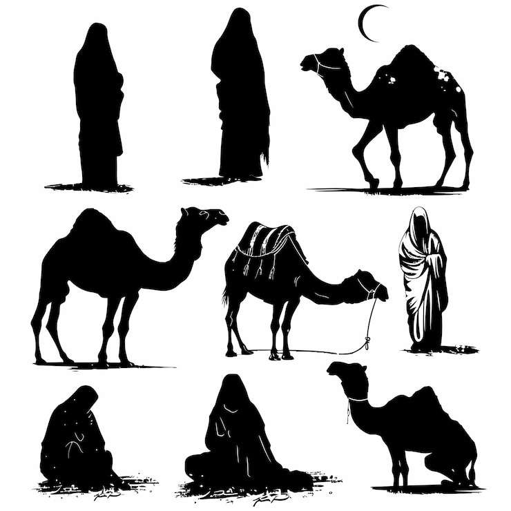 Wektor arabs_people_and_camels_silhouettes_vector