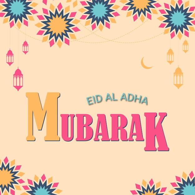 Plik wektorowy arabska kartka okolicznościowa z arabskim tekstem i tłem z napisem eid al adha mubarak.