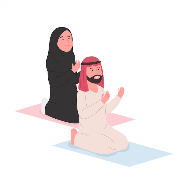 Arabska Muzułmańska Para Ono Modli Się Wpólnie