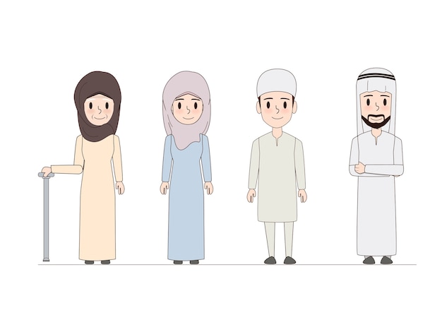 Arabska Rodzina I Muzułmańscy Ludzie Doodle Projekt.
