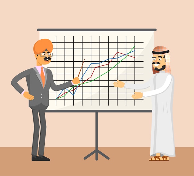 Arabski I Indyjski Biznesmen Blisko Whiteboard