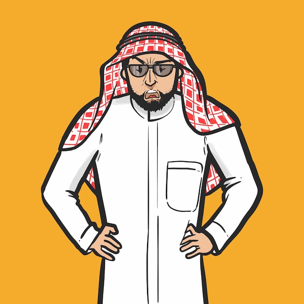 Arabski Mężczyzna Stojący Z Rękami Na Jego Talii Wektor Ilustracja