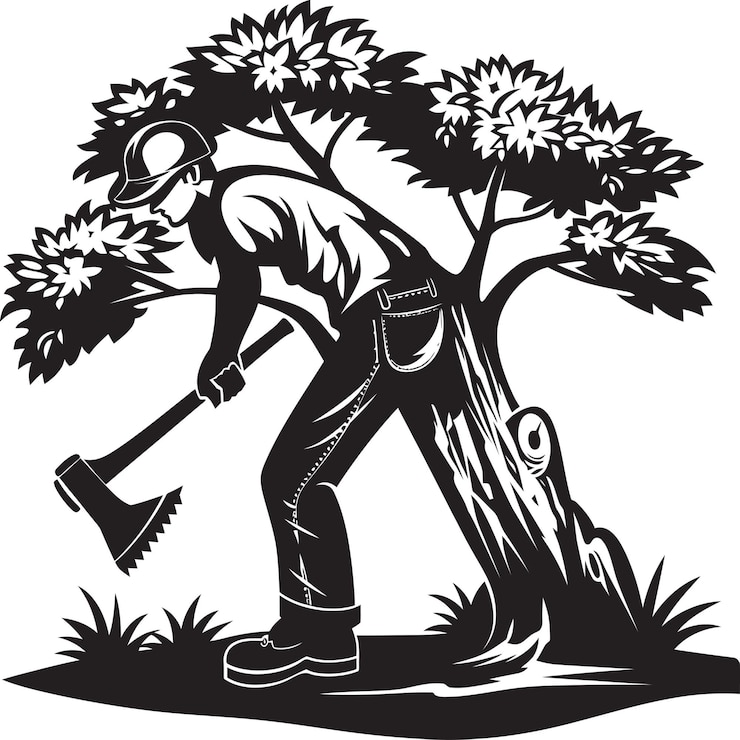 Wektor arboreal avenger crest timber harvest hero mark woodcutting champion projekt logo
