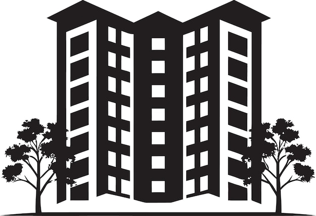 Architectural Marvel Black Logo Design Urban Oasis Apartment Building Vector Icon