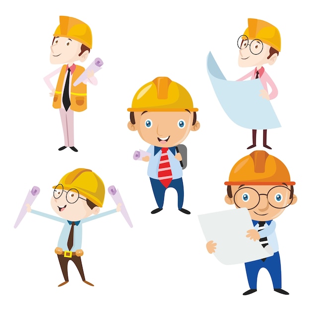 ARCHITEKTOR INŻYNIERSKI BUILDER WORKER ARCHITEKTURA CARTOON CHARAKTER WEKTOR