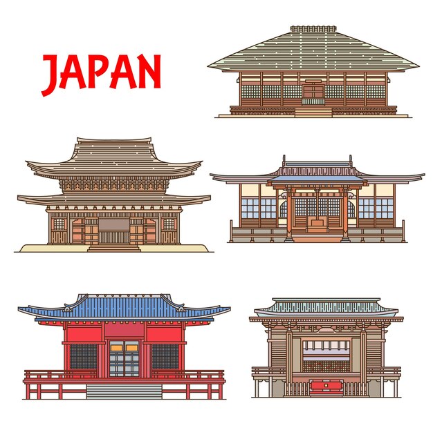 Plik wektorowy architektura budynków w japonii japońskie świątynie
