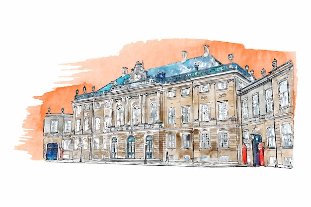 Plik wektorowy architektura dania akwarela ręcznie rysowane ilustracja na białym tle