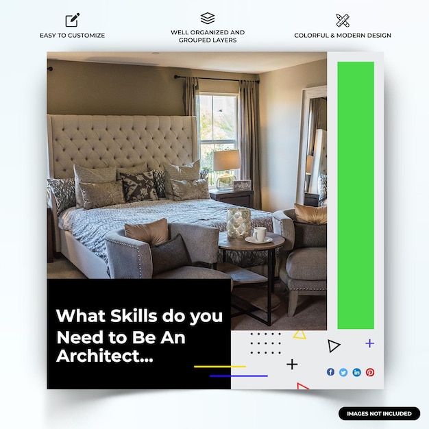 Architektura Instagram Social Media Post Szablon Banera Internetowego Wektor Premium