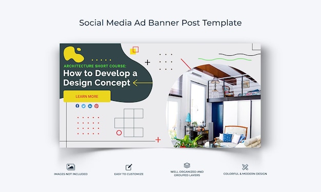 Architektura Mediów Społecznościowych Facebook Baner Reklamowy Szablon Postu Wektor Premium