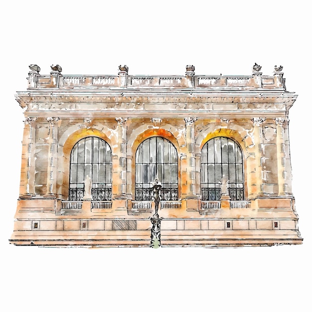 Plik wektorowy architektura paryż francja akwarela ręcznie rysowane ilustracja na białym tle