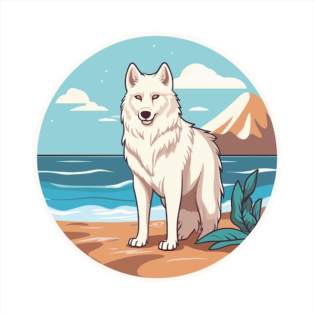 Arctic Wolf Cute Funny Cartoon Kawaii Kolorowe Akwarele Plaża Lato Zwierzęta Ilustracja Naklejki