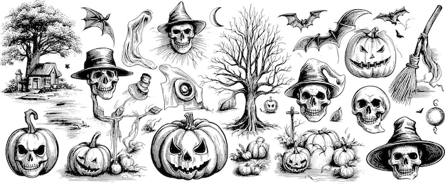 Arge kolekcja ikon sylwetki postaci halloweenowych ręcznie rysowane ilustracji wektorowych halloween