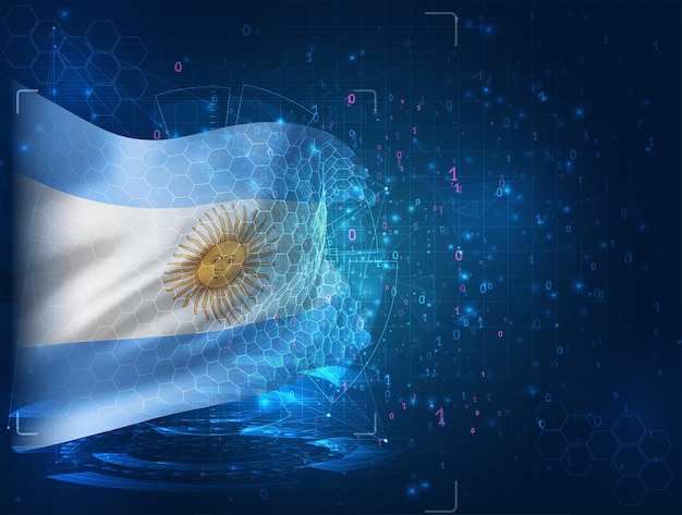 Argentyna, Wektor Flaga 3d Na Niebieskim Tle Z Interfejsami Hud