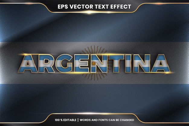 Argentyna Z Flagą Kraju, Edytowalny Efekt Tekstowy Z Koncepcją Koloru Złota