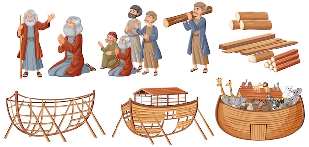 Plik wektorowy arka noego ilustracja kreskówkowa przedstawiająca historię biblijną