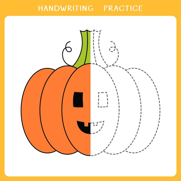 Arkusz ćwiczeń pisma ręcznego z uroczą dynią halloweenową dla dzieci