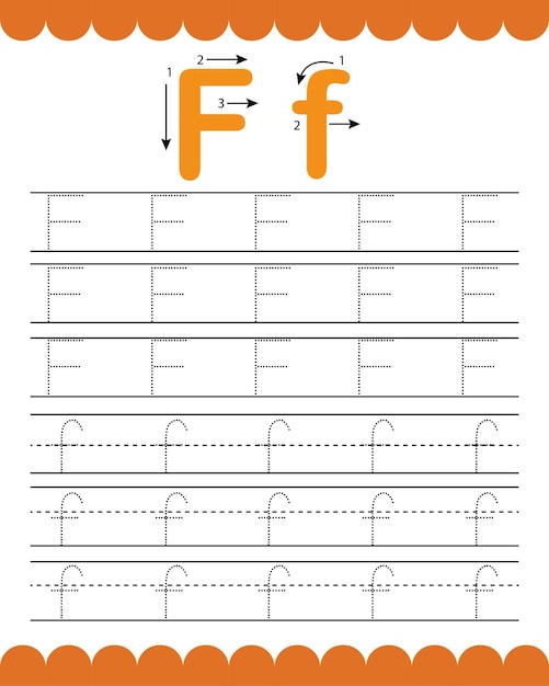 Plik wektorowy arkusz kalkulacyjny alfabetu arkusz kalkulacyjny alfabetu f arkusz ćwiczeń dla dzieci w wieku przedszkolnym pre k powrót do szkoły