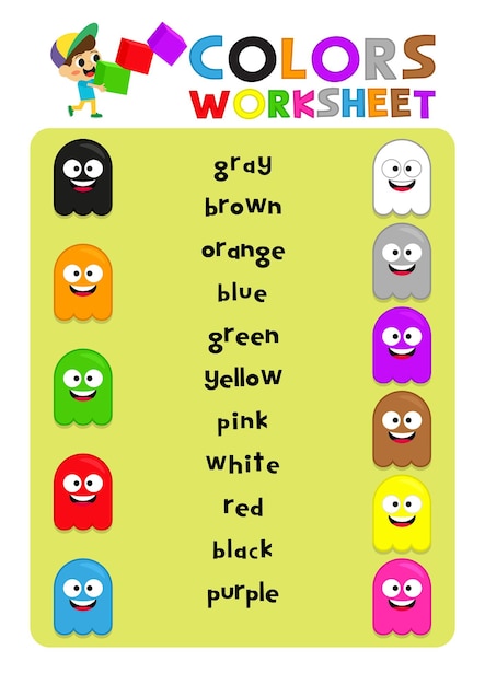 Plik wektorowy arkusz kolorów do druku dla dzieci strona dopasowywania kolorów krzyżówka z kolorami