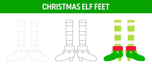 Arkusz śledzenia I Kolorowania Stóp świątecznego Elfa Dla Dzieci