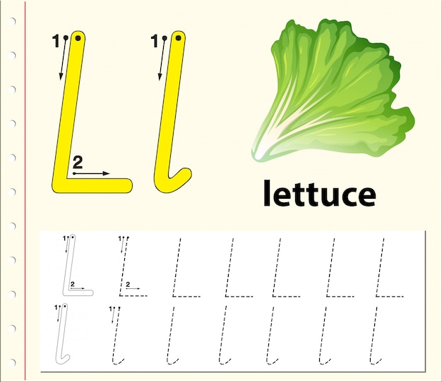 Plik wektorowy arkusze alfabetu śledzenia litery l