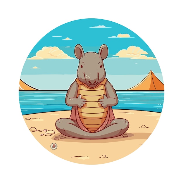 Armadillo Słodki Zabawny Kreskówka Kawaii Akwarel Joga Plaża Lato Zwierzę Zwierzęce Naklejka Ilustracja