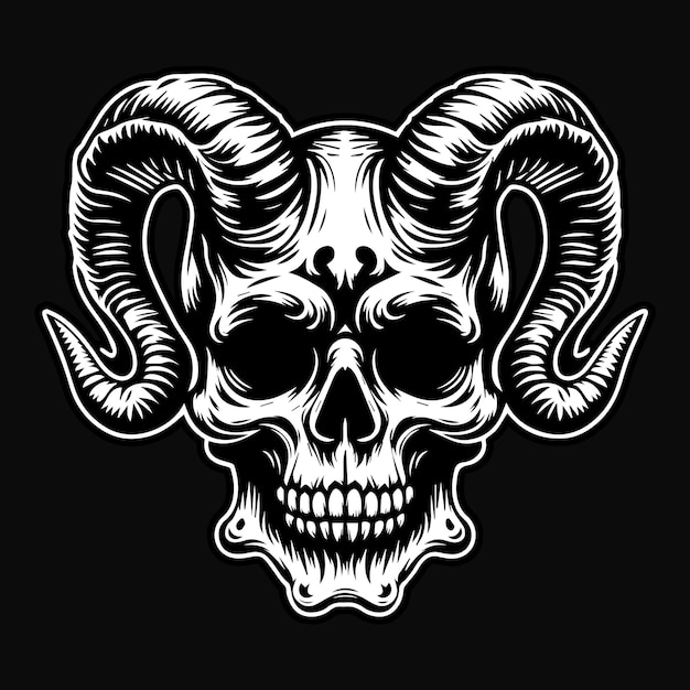 Plik wektorowy art dark skull devil with sharp horn ilustracja czarno-biała