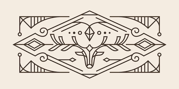 Plik wektorowy art deco sacred deer line design vintage drawing of geometric deer head wall art design with detail
