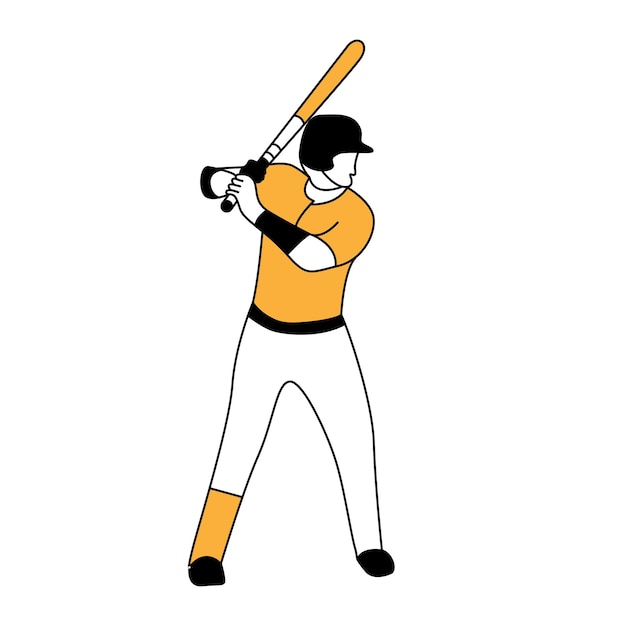 Art line baseball players isolated white backgroundmale baseball player hitting the ball vector