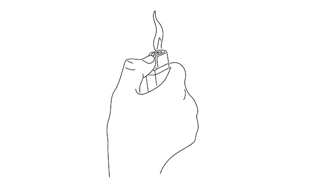 art line of hand holding lighter ilustracja