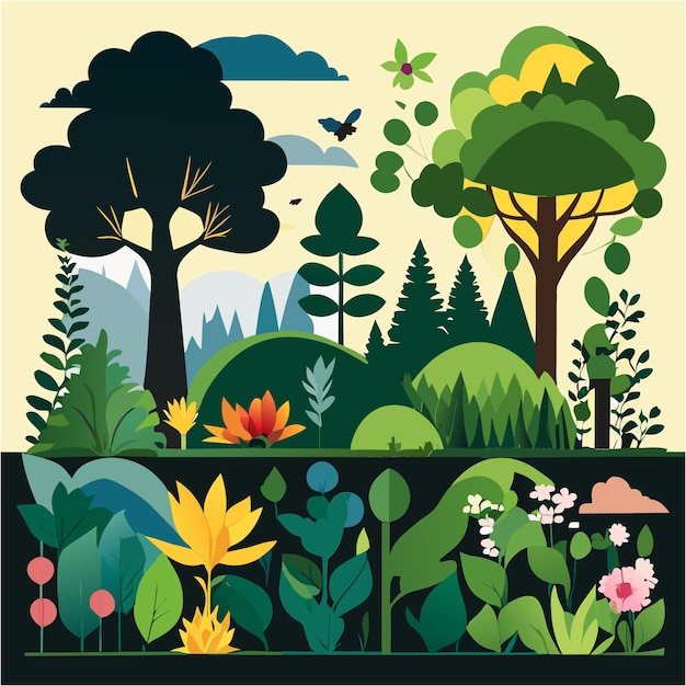Plik wektorowy artystyczna istota sylwetek ogrodnictwa i leśnictwa w projektowaniu graficznym
