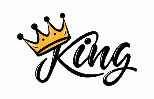 Plik wektorowy artystyczny projekt czcionki king z ręcznie narysowaną złotą koroną dla banerów logo