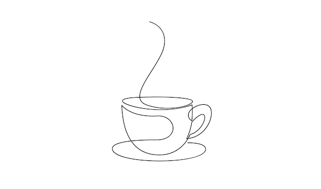 Plik wektorowy artystyka ciągłej linii filiżanki kawa lub filiżanka herbaty rysunek jednej linii gorący napój z parą.
