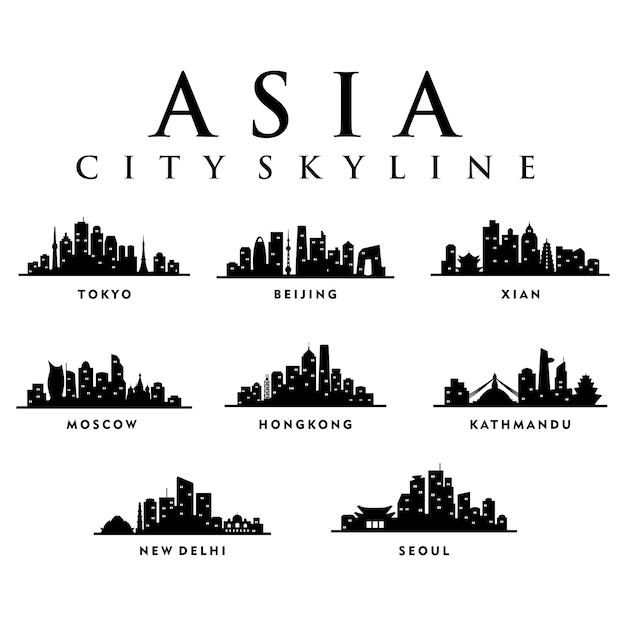 Asia Azjatyckie Miasta - City Tour Skyline Illustration