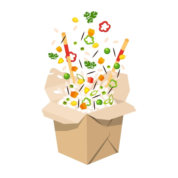 Asianfood Dostawa żywności Składniki warzywa do gotowania lecą do pudełka z ryżem