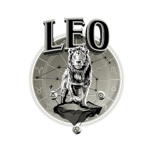Astrologiczny Wektor Ręcznie Rysowane Romantyczna Piękna Linia Sztuki Ilustracji Zodiaku Leo