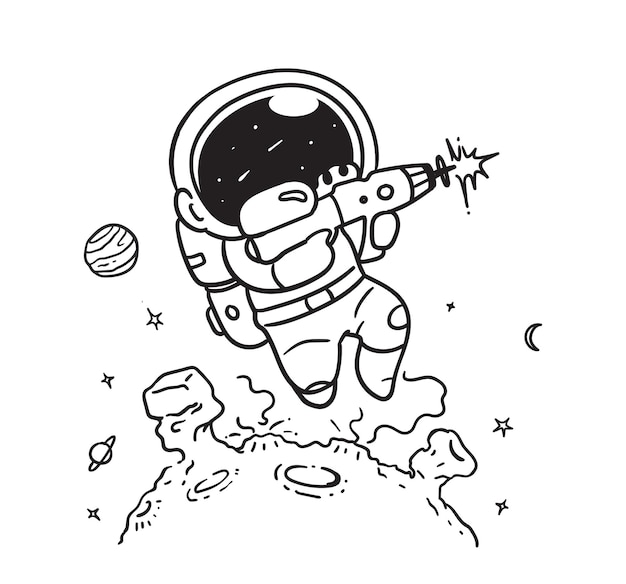 astronauci strzelają z broni w kosmosie