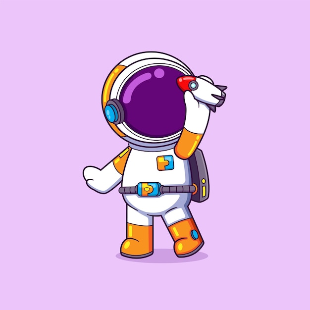 Astronauta Bawi Się Małą Lecącą Rakietą I Jest Bardzo Szczęśliwy