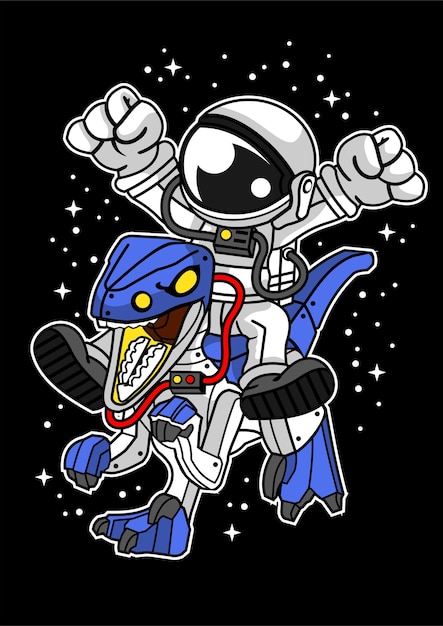 Plik wektorowy astronauta dino robot ilustracja w wyciągnąć rękę