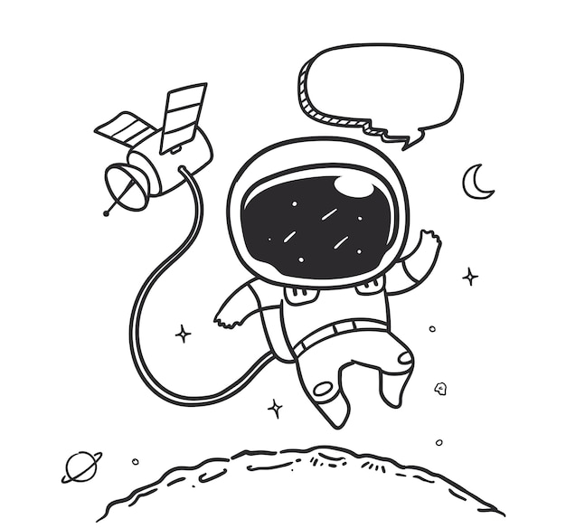 Astronauta Doodle Leci Na Księżycu