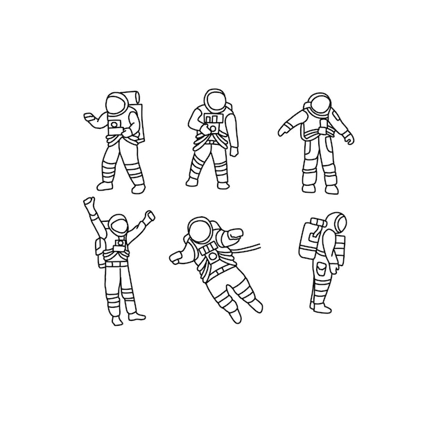 astronauta handrawn doodle ilustracja wektor zestaw