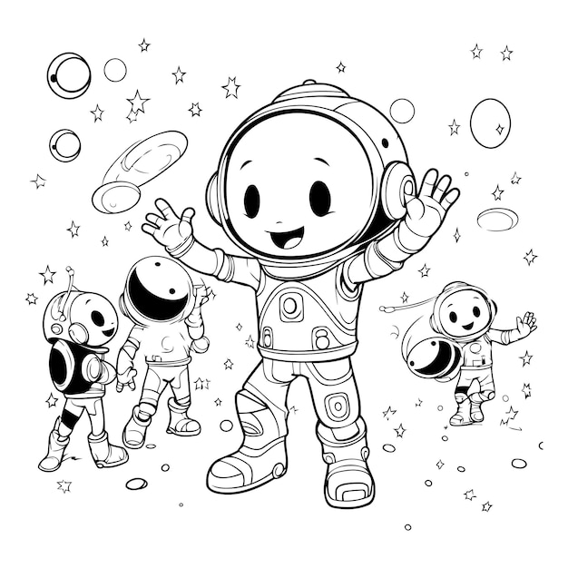 Plik wektorowy astronauta i małe dzieci w kosmosie ilustracja wektorowa