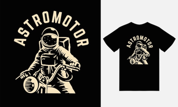 Plik wektorowy astronauta jeżdżący na motocyklu z ilustracją wektorową z projektem koszulki