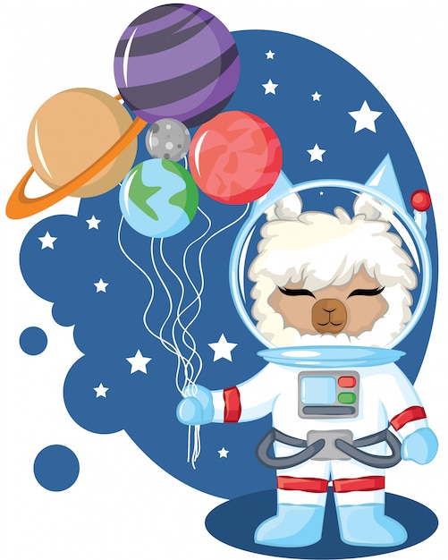 Astronauta Lama Z Balonem Planety Ilustracji