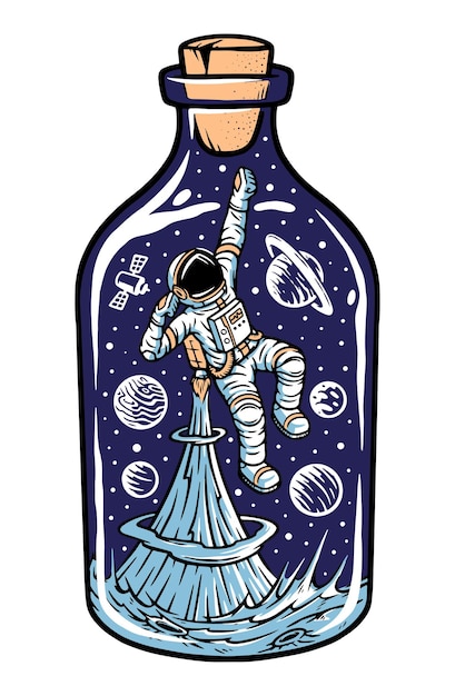 Plik wektorowy astronauta na ilustracji butelki