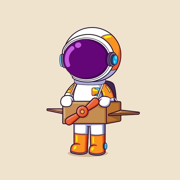 Astronauta Robi Zabawkę Samolotową Z Pudełkiem I Próbuje Się Nim Bawić