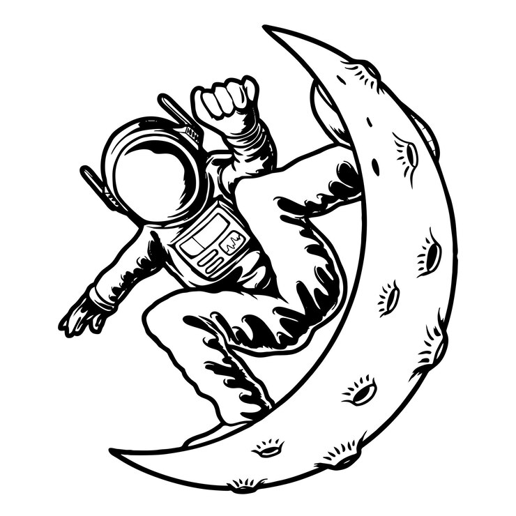 Astronauta Skate na półksiężycu Space Galaxy projekt koszulki z ilustracją wektorową