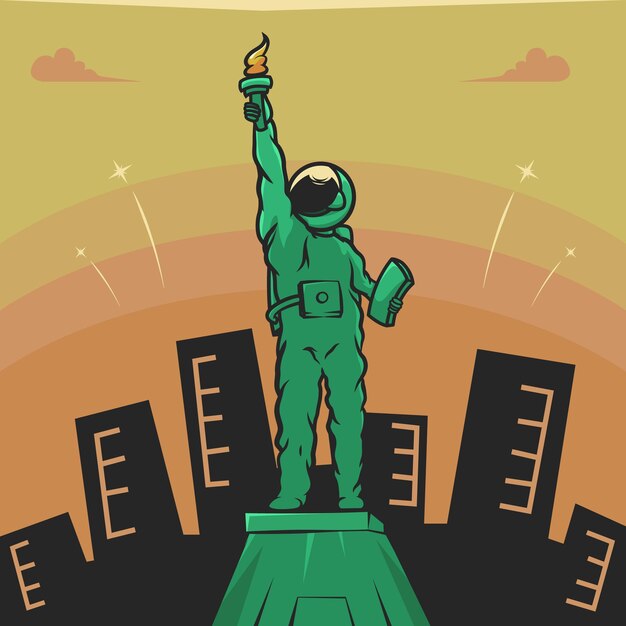 Plik wektorowy astronauta statua wolności stanowi ilustrację sztuki