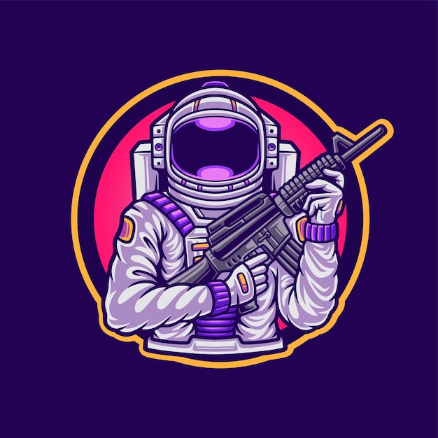 Astronauta Strzelający Z Projektem Ilustracji Tshirt Z Bronią